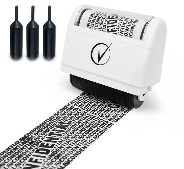 Main image of Identity Theft Protection Roller Stamp for Hiding Sensitive Information, Wide Confidential Stamp with 3 Ink Refill, Security Stamp Roller for Identity Theft Prevention, Classy White