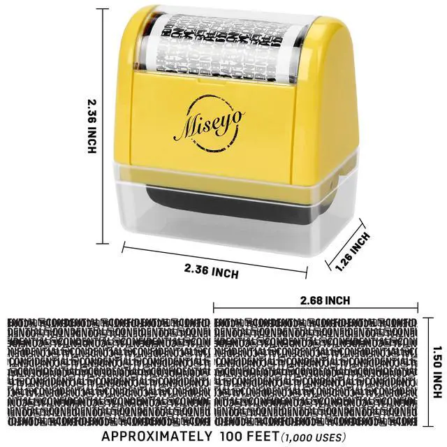 Alt view image 2 of 7 - Wide Identity Theft Protection Roller Stamp Set - Yellow (3 Refill Ink Included)