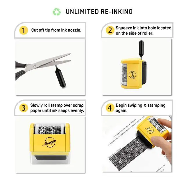 Alt view image 3 of 7 - Wide Identity Theft Protection Roller Stamp Set - Yellow (3 Refill Ink Included)