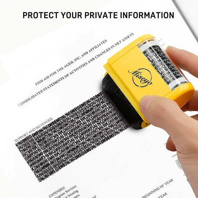 Alt view image 4 of 7 - Wide Identity Theft Protection Roller Stamp Set - Yellow (3 Refill Ink Included)