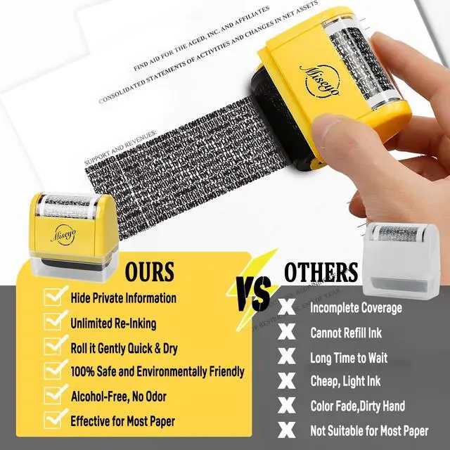 Alt view image 7 of 7 - Wide Identity Theft Protection Roller Stamp Set - Yellow (3 Refill Ink Included)