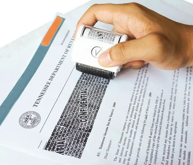 Alt view image 5 of 7 - Identity Theft Protection Roller Stamp for Hiding Sensitive Information, Wide Confidential Stamp with 6 Ink Refill, Security Stamp Roller for Identity Theft Prevention, Classy Blue