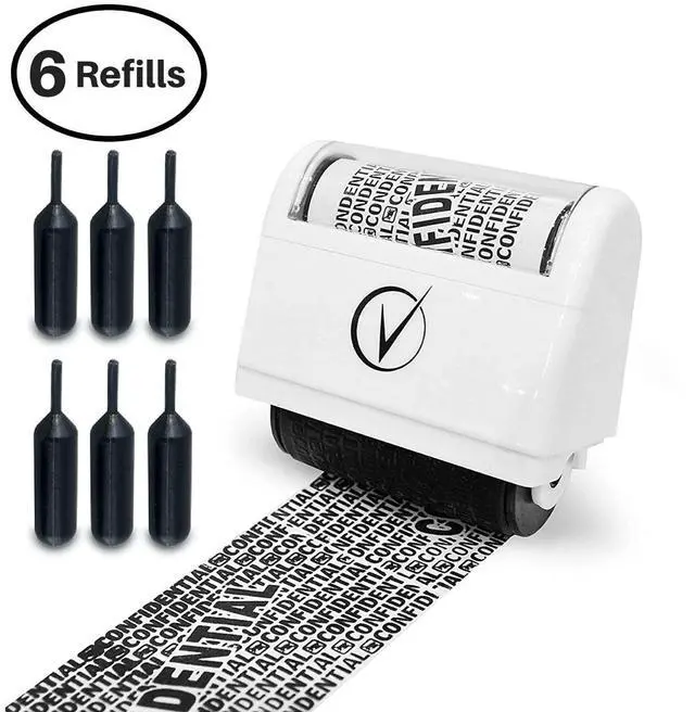 Main image of Identity Theft Protection Roller Stamp for Hiding Sensitive Information, Wide Confidential Stamp with 6 Ink Refill, Security Stamp Roller for Identity Theft Prevention, Classy Blue