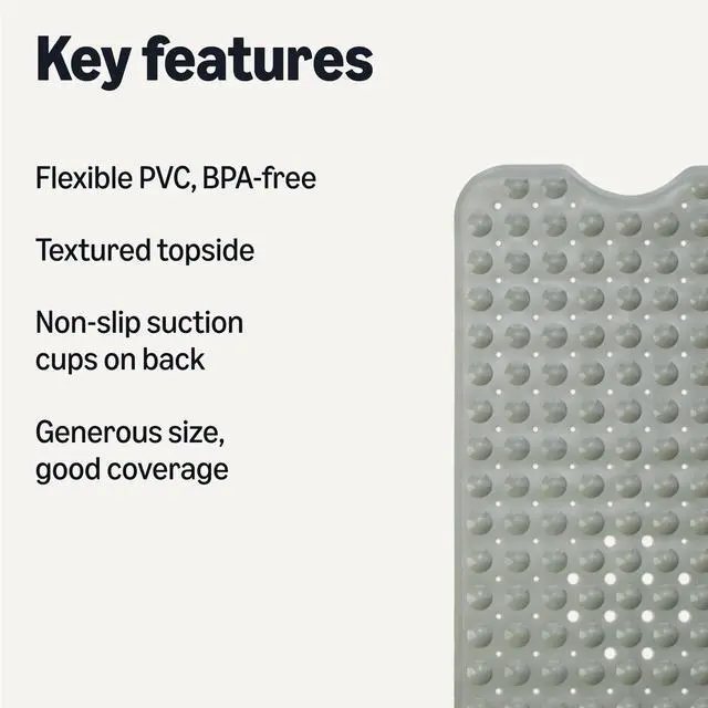 Alt view image 2 of 5 - Non-Slip Bath Mat with Suction Cups for Tub and Shower, Easy to Clean, 40" x 16", Grey