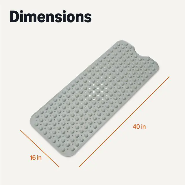Alt view image 5 of 5 - Non-Slip Bath Mat with Suction Cups for Tub and Shower, Easy to Clean, 40" x 16", Grey