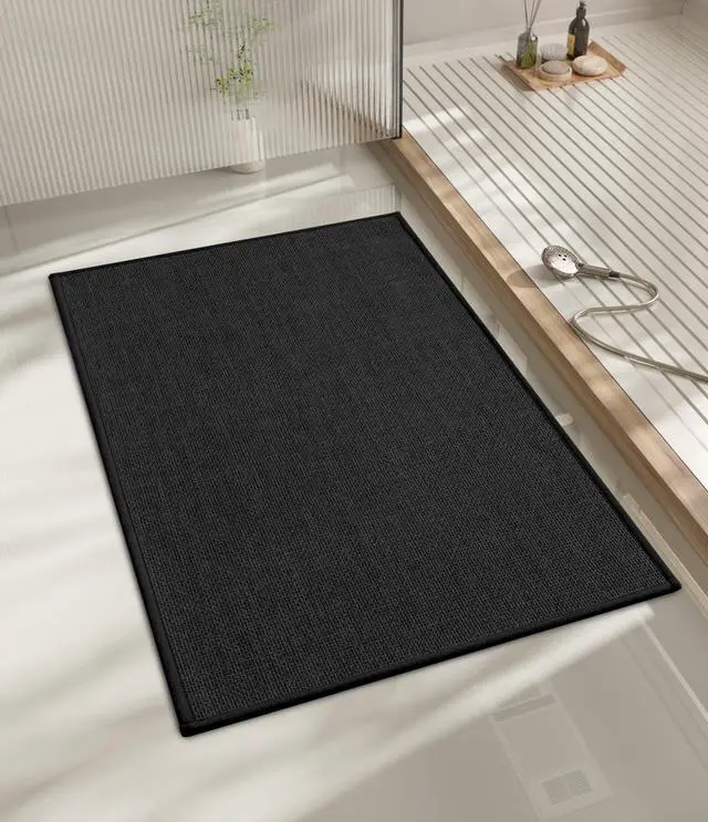 Main image of Bathroom Rugs Mat 24x17, Ultra Thin Non Slip Bath Mat Small Quick Dry Absorbent Bath Mat for Bathroom Floor, (Black, 24"x17")