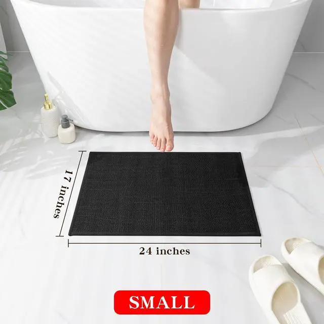 Alt view image 2 of 6 - Bathroom Rugs Mat 24x17, Ultra Thin Non Slip Bath Mat Small Quick Dry Absorbent Bath Mat for Bathroom Floor, (Black, 24"x17")