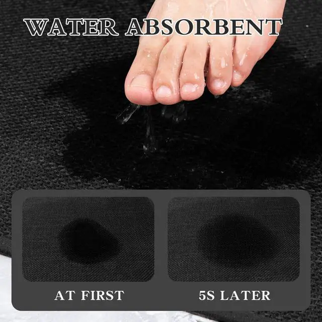 Alt view image 3 of 6 - Bathroom Rugs Mat 24x17, Ultra Thin Non Slip Bath Mat Small Quick Dry Absorbent Bath Mat for Bathroom Floor, (Black, 24"x17")