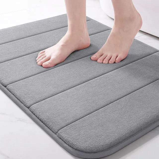 Main image of Memory Foam Bath Mat, Super Soft Absorbent Bathroom Rug Non Slip, Quick Dry, Machine Washable Floor Carpet for Tub Shower, Home Decor Accessories, 24x17, Grey