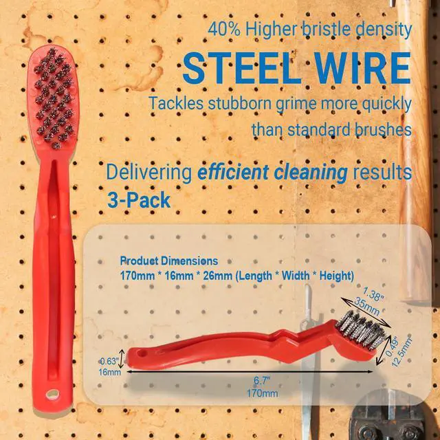 Alt view image 2 of 7 - 3-Pack 7" Stainless Steel Wire Brushes - 40% Denser Than Standard Brushes - for Heavy-Duty Cleaning: Grill Grates, Uncoated Pans, Rust Removal, Deburring & Metal Cleaning