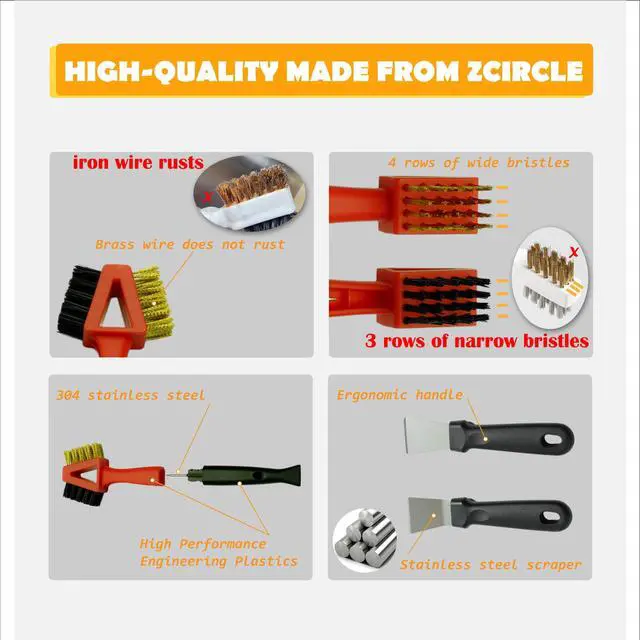Alt view image 4 of 7 - 3Pcs (2 Heavy Duty Wide Using Stainless Steel Scraper and 3-in-1Kitchen Stove Cleaning Brush), Brass Brush,Wire Brush,Metal Brush,Nylon Brush, Rust Cleaner for Pot, Range Hood Grease Grime Cleaner