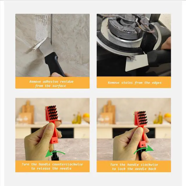 Alt view image 7 of 7 - 3Pcs (2 Heavy Duty Wide Using Stainless Steel Scraper and 3-in-1Kitchen Stove Cleaning Brush), Brass Brush,Wire Brush,Metal Brush,Nylon Brush, Rust Cleaner for Pot, Range Hood Grease Grime Cleaner