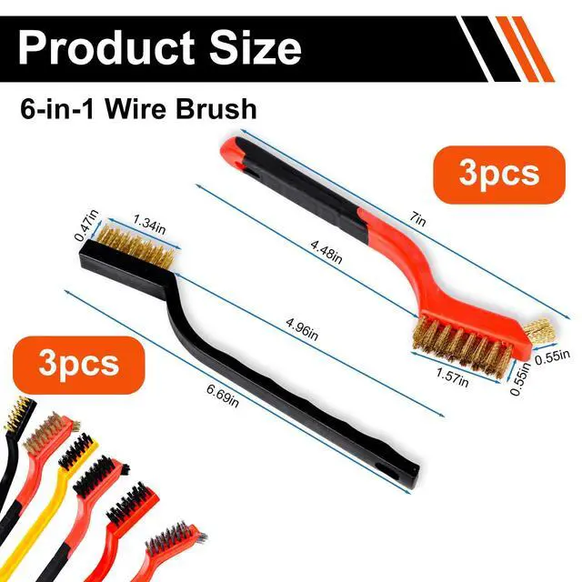 Alt view image 2 of 7 - Wire Brush Set, 6 Pcs Professional Wire Brushes for Cleaning Rust