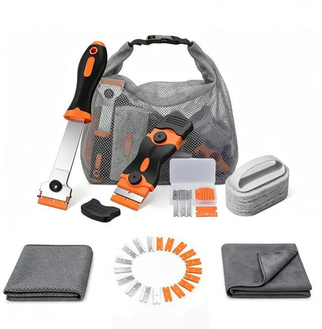 Main image of Glass Cooktop Cleaning Kit,4-in-1 Scraper with 20 Blades, Non-Scratch Dish Brush with Absorbent Cloth&Storage BagStove Top Deep Cleaning Set for Kitchen Ceramic, Halogen, Gas Stove & Glass Surfaces