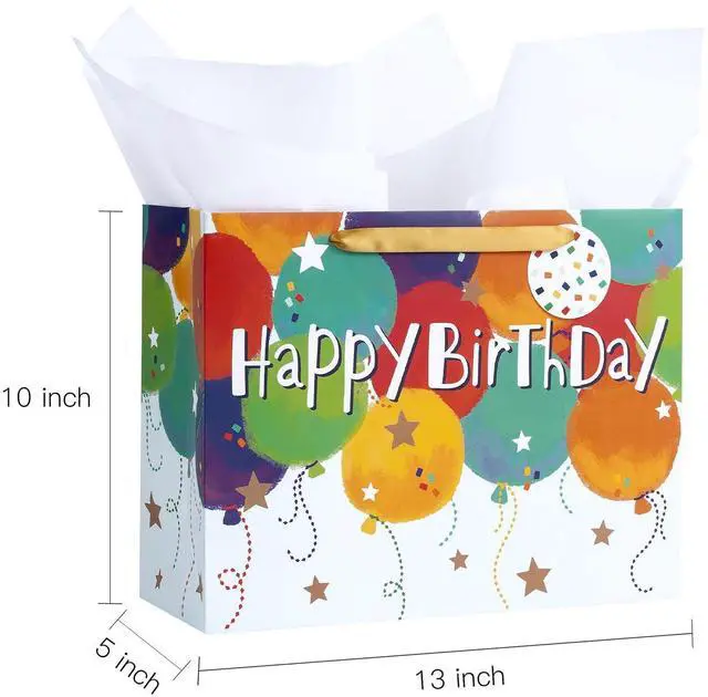 Alt view image 2 of 7 - Colorful Birthday Gift Bag, Balloons Pattern with HAPPY BIRTHDAY Text, Matching Tissue Paper, Greeting Card and Tag, Ideal for Kids' Birthday Gifts, 13" x 5" x 10", 1 Pcs