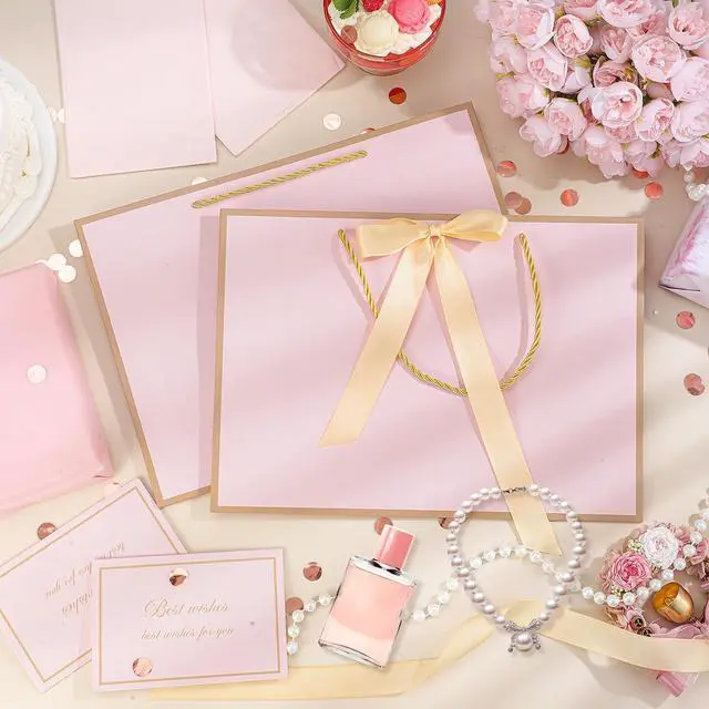 Alt view image 7 of 7 - Pink Gift Bags with Handles, 14" Medium Gift Bags with Tissue Paper | 2 Pcs Pink Bags, 4 Tissue Paper and 2 Cards, for Baby Shower, Wedding Bridal Shower, Birthday Party