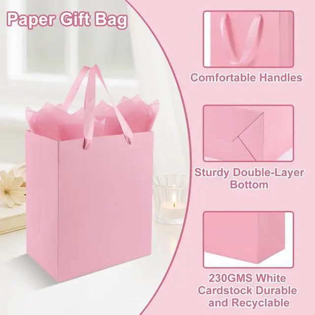 Alt view image 3 of 7 - 4 Pack Medium Gift Bags with Handles and 8 Tissue Papers | Size 8 X 5 X10 Inch Paper Bag for Birthday Party, Baby Shower, Wedding Favors, Christmas & Holidays