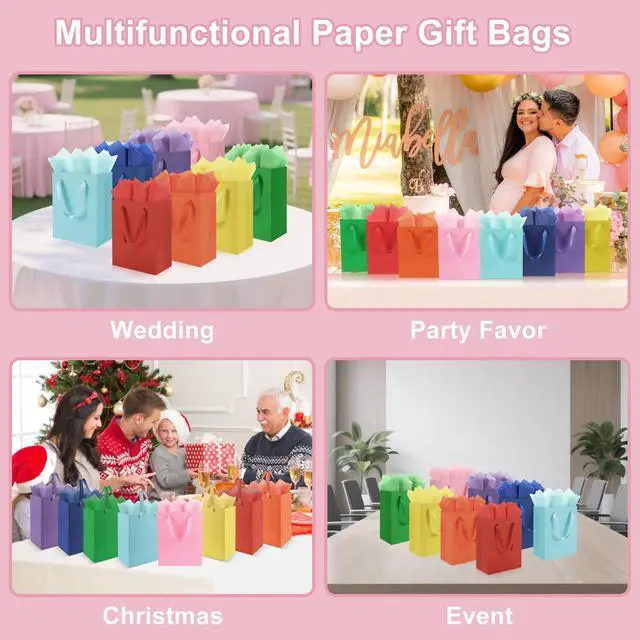 Alt view image 4 of 7 - 4 Pack Medium Gift Bags with Handles and 8 Tissue Papers | Size 8 X 5 X10 Inch Paper Bag for Birthday Party, Baby Shower, Wedding Favors, Christmas & Holidays