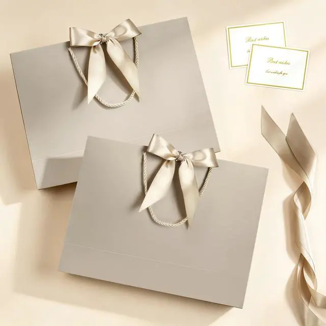 Alt view image 3 of 7 - Gift Bags with Handles, 13" Medium Gift Bags with Tissue Paper | 1 Pcs Champagne Gold Paper Bag, 2 Tissue Paper and 1 Card, for Baby Shower, Wedding Bridal Shower, Birthday Party