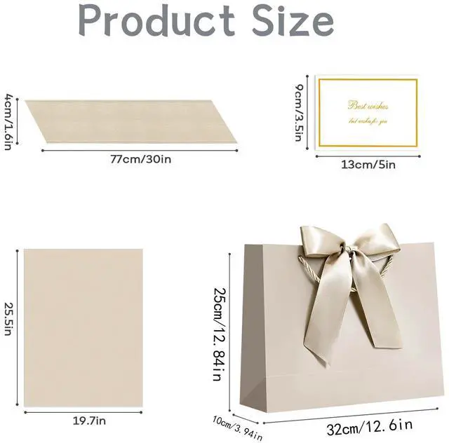 Alt view image 4 of 7 - Gift Bags with Handles, 13" Medium Gift Bags with Tissue Paper | 1 Pcs Champagne Gold Paper Bag, 2 Tissue Paper and 1 Card, for Baby Shower, Wedding Bridal Shower, Birthday Party