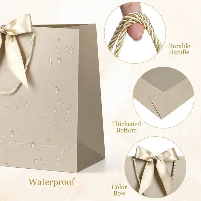 Alt view image 5 of 7 - Gift Bags with Handles, 13" Medium Gift Bags with Tissue Paper | 1 Pcs Champagne Gold Paper Bag, 2 Tissue Paper and 1 Card, for Baby Shower, Wedding Bridal Shower, Birthday Party