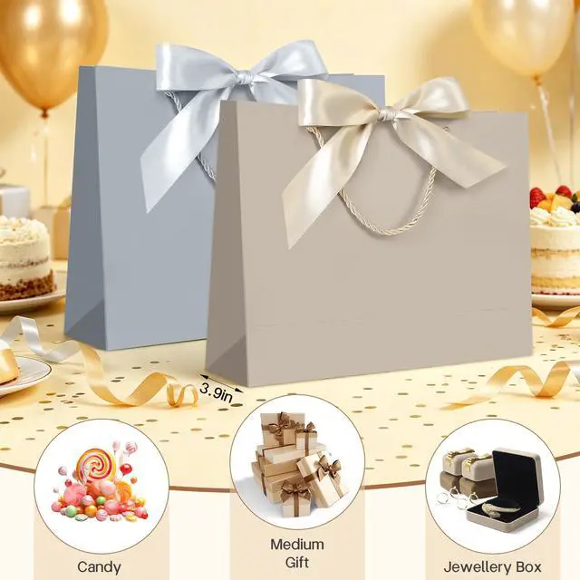 Alt view image 6 of 7 - Gift Bags with Handles, 13" Medium Gift Bags with Tissue Paper | 1 Pcs Champagne Gold Paper Bag, 2 Tissue Paper and 1 Card, for Baby Shower, Wedding Bridal Shower, Birthday Party