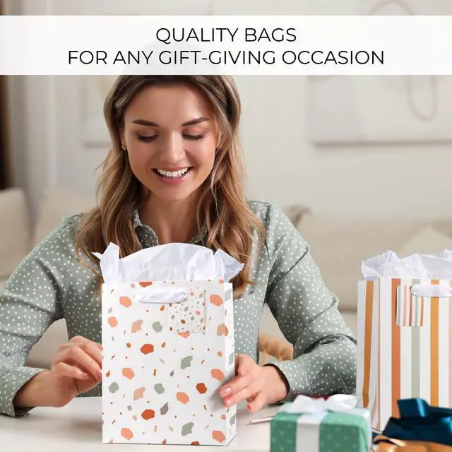 Alt view image 2 of 7 - Beautiful Gift Bags Set of 4 with Handles, Tissue Paper, Stickers & Cards | Reusable 9" Medium Sized Bags for Women - Gift Wrap for Kids Birthday Presents, Weddings, Christmas & Any Other Occasion