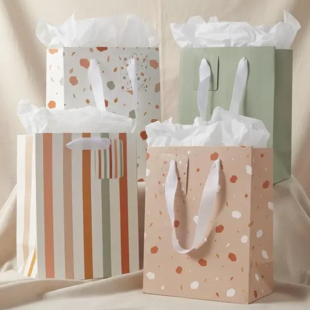 Main image of Beautiful Gift Bags Set of 4 with Handles, Tissue Paper, Stickers & Cards | Reusable 9" Medium Sized Bags for Women - Gift Wrap for Kids Birthday Presents, Weddings, Christmas & Any Other Occasion