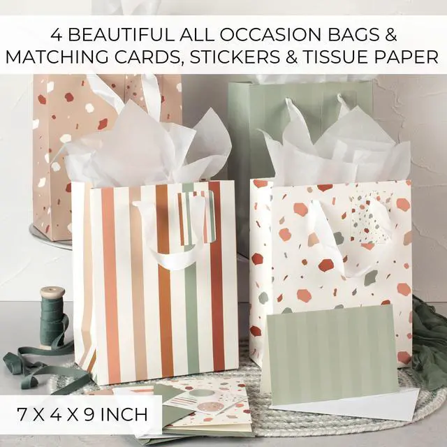 Alt view image 4 of 7 - Beautiful Gift Bags Set of 4 with Handles, Tissue Paper, Stickers & Cards | Reusable 9" Medium Sized Bags for Women - Gift Wrap for Kids Birthday Presents, Weddings, Christmas & Any Other Occasion