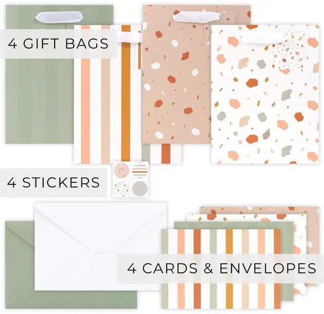 Alt view image 3 of 7 - Beautiful Gift Bags Set of 4 with Handles, Tissue Paper, Stickers & Cards | Reusable 9" Medium Sized Bags for Women - Gift Wrap for Kids Birthday Presents, Weddings, Christmas & Any Other Occasion