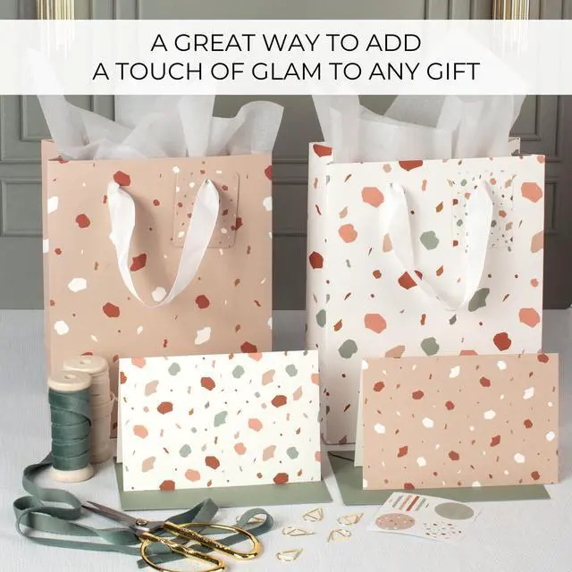 Alt view image 6 of 7 - Beautiful Gift Bags Set of 4 with Handles, Tissue Paper, Stickers & Cards | Reusable 9" Medium Sized Bags for Women - Gift Wrap for Kids Birthday Presents, Weddings, Christmas & Any Other Occasion