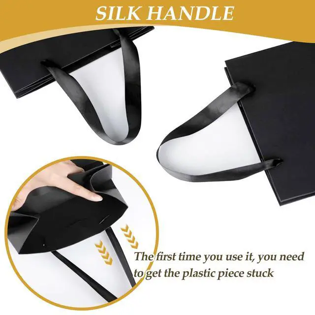 Alt view image 4 of 7 - Black Small Gift Bags with Handles and Tissue Paper, 4 Pack | 8x5x10 Inch Paper Bags for Men, Women, Birthdays Party, Baby Showers, Weddings, Anniversaries, Halloween & Holidays