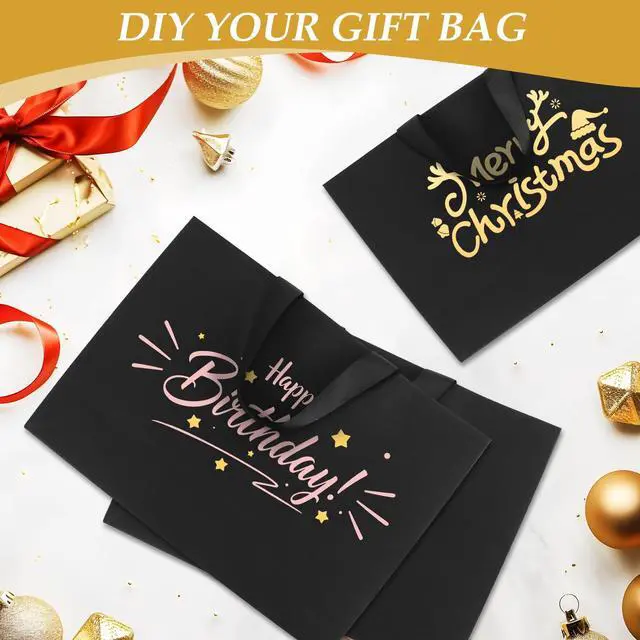 Alt view image 7 of 7 - Black Small Gift Bags with Handles and Tissue Paper, 4 Pack | 8x5x10 Inch Paper Bags for Men, Women, Birthdays Party, Baby Showers, Weddings, Anniversaries, Halloween & Holidays