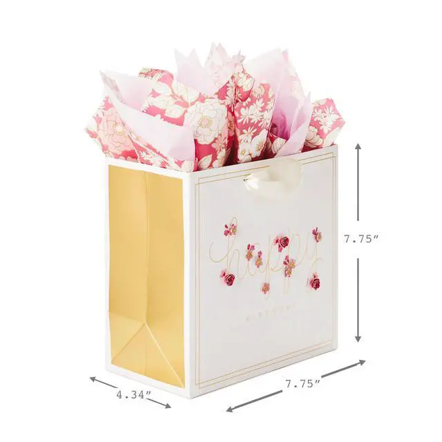 Alt view image 3 of 6 - Signature 7" Medium Birthday Gift Bag with Tissue Paper (Pink Flowers)