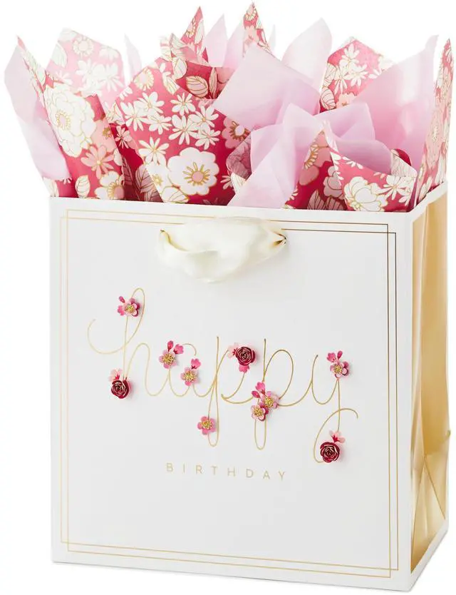 Alt view image 5 of 6 - Signature 7" Medium Birthday Gift Bag with Tissue Paper (Pink Flowers)