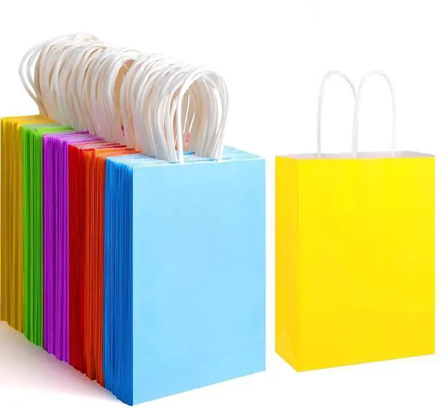 Main image of 32Pcs Paper Gift Bags 5.25x3.25x8.25'' Kraft Paper Party Favor Bags | Bulk Rainbow Goodie Bags Small Gift Bags with Handles for Kids Birthday Baby Shower Crafts Wedding Party Supplies