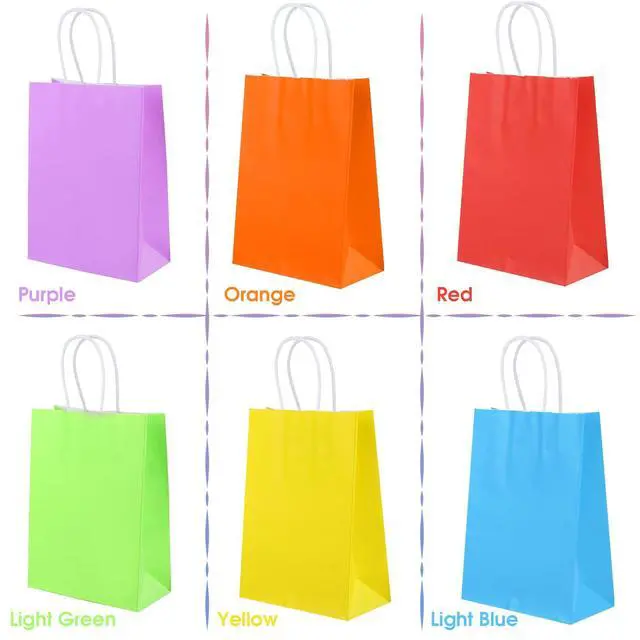 Alt view image 6 of 7 - 32Pcs Paper Gift Bags 5.25x3.25x8.25'' Kraft Paper Party Favor Bags | Bulk Rainbow Goodie Bags Small Gift Bags with Handles for Kids Birthday Baby Shower Crafts Wedding Party Supplies