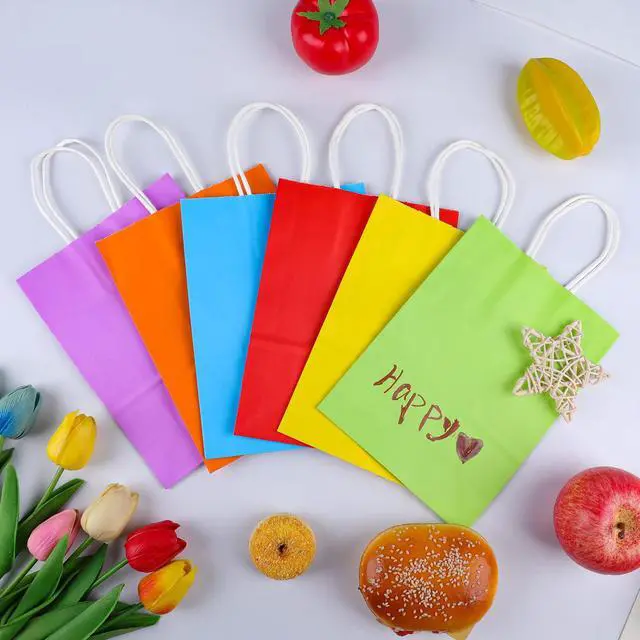 Alt view image 7 of 7 - 32Pcs Paper Gift Bags 5.25x3.25x8.25'' Kraft Paper Party Favor Bags | Bulk Rainbow Goodie Bags Small Gift Bags with Handles for Kids Birthday Baby Shower Crafts Wedding Party Supplies