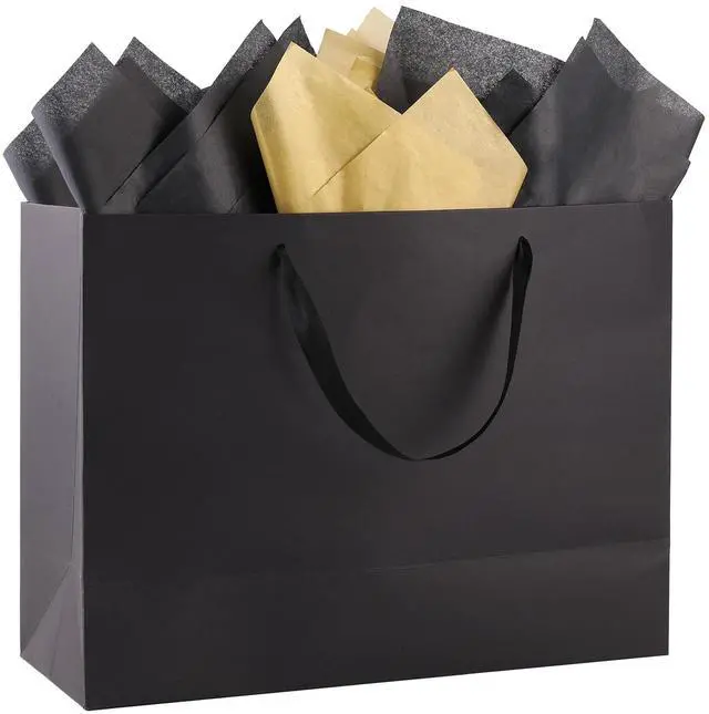 Main image of 3 Pack Extra Large Black Gift Bags with Handles & 9 Tissue Papers | 16x12x6 Inches Ideal for Men Birthday, Weddings, Father's Day, Business Events, Halloween & Christmas