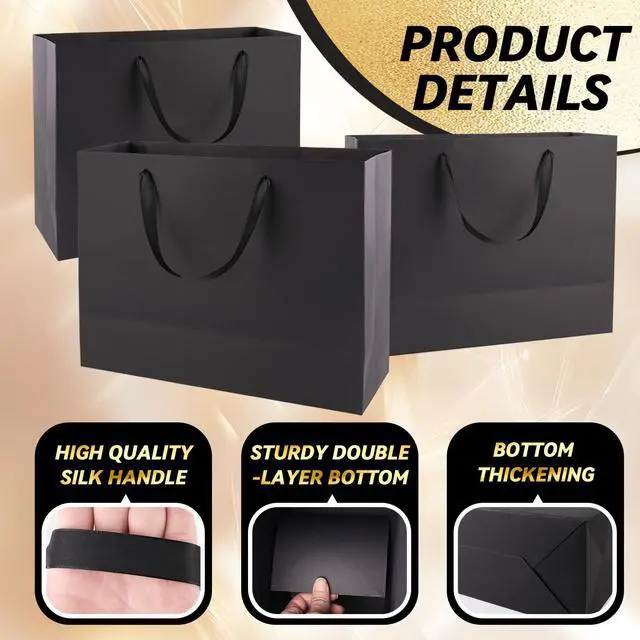 Alt view image 4 of 7 - 3 Pack Extra Large Black Gift Bags with Handles & 9 Tissue Papers | 16x12x6 Inches Ideal for Men Birthday, Weddings, Father's Day, Business Events, Halloween & Christmas