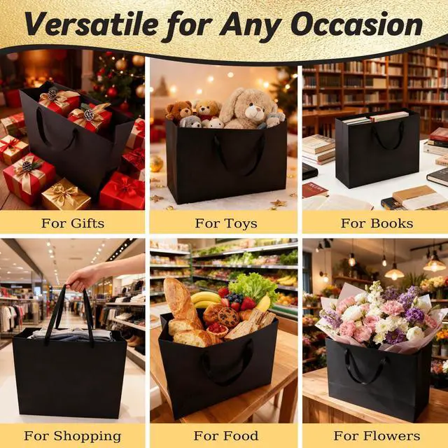 Alt view image 7 of 7 - 3 Pack Extra Large Black Gift Bags with Handles & 9 Tissue Papers | 16x12x6 Inches Ideal for Men Birthday, Weddings, Father's Day, Business Events, Halloween & Christmas