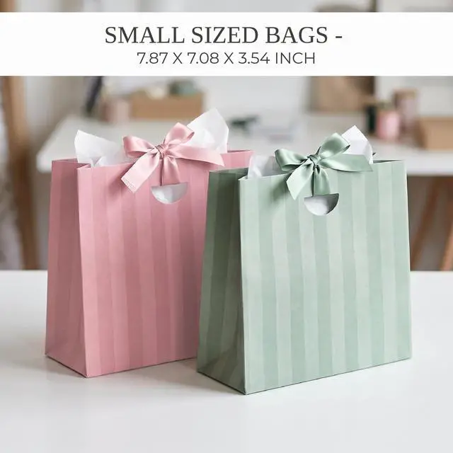 Alt view image 5 of 7 - Beautiful Gift Bags Set of 8 with Handles & Tissue Paper for Women & Kids | Stylish Striped Small Gift Bags with Ribbon Handles - Ideal for Weddings, Girls & Boys Birthdays, Holidays & Any Celebration