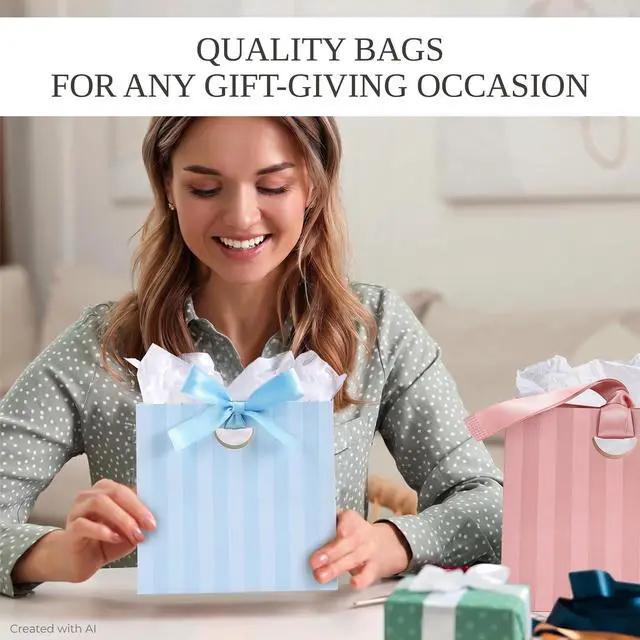 Alt view image 6 of 7 - Beautiful Gift Bags Set of 8 with Handles & Tissue Paper for Women & Kids | Stylish Striped Small Gift Bags with Ribbon Handles - Ideal for Weddings, Girls & Boys Birthdays, Holidays & Any Celebration