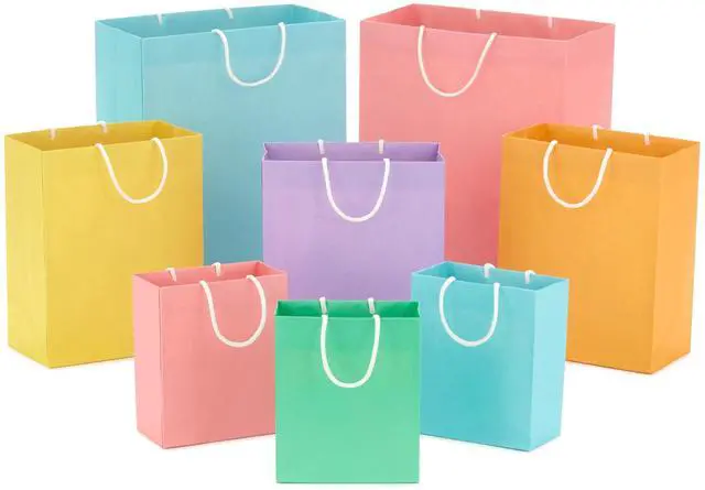 Main image of Recyclable Gift Bags Assorted Sizes (8 Pack) Pastel Colors