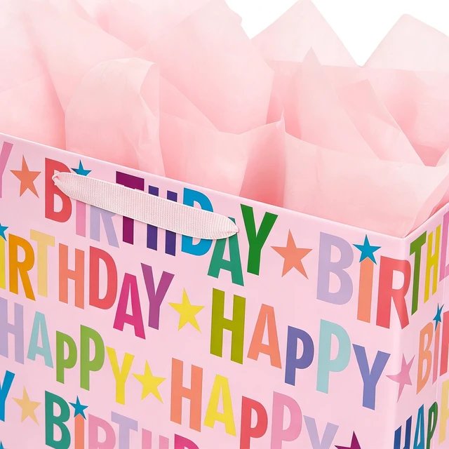 Alt view image 5 of 7 - 13" Pink Happy Birthday Gift Bag, Colorful Lettering Design with Card, Tissue Paper and Sturdy Handles for Kids & Adults Birthday Parties