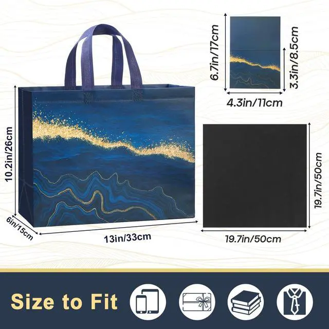 Alt view image 2 of 7 - 13" Large Gift Bags with Tissue Paper, 2 Pack Reusable Non-woven Happy Birthday Gift Bag with Handles, Perfect Gifts for Men & Women (Black, Blue).