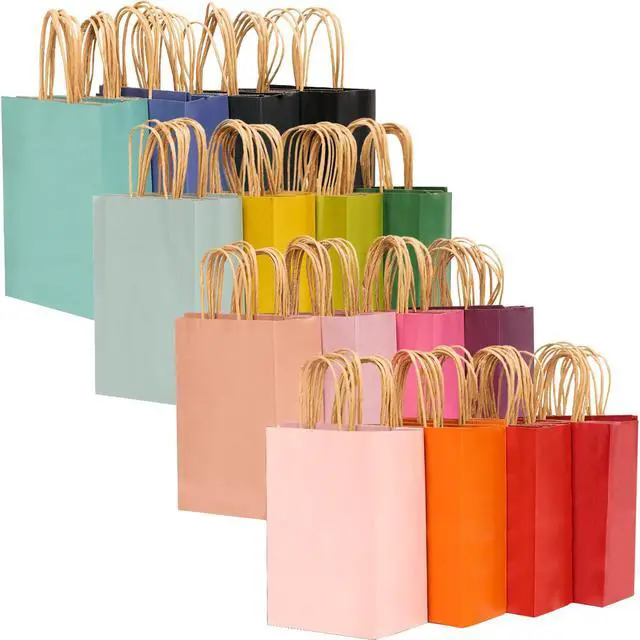 Main image of Medium Size Paper Gift Bags With Handles 10.6"x8.3"x4.3" 16 Solid Colors Party Favor Bags16-Packs