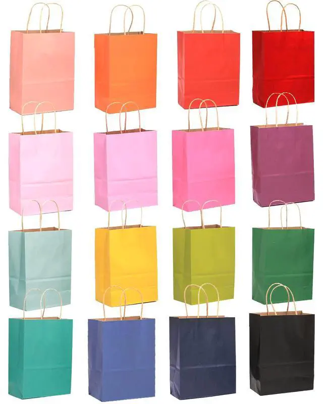 Alt view image 4 of 7 - Medium Size Paper Gift Bags With Handles 10.6"x8.3"x4.3" 16 Solid Colors Party Favor Bags16-Packs