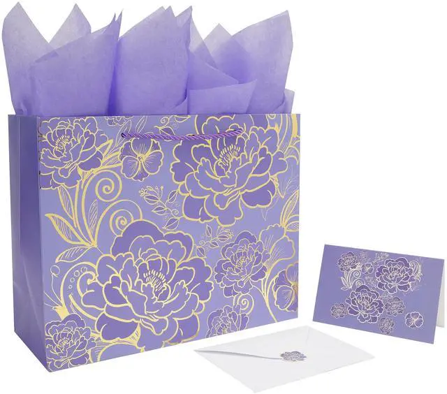 Main image of 13" Large Rose Purple Gift Bag Set with Greeting Card and Tissue Paper for Women or Girls for Celebrating Birthdays, Mother's Day, Valentine's Day, Weddings, Anniversaries