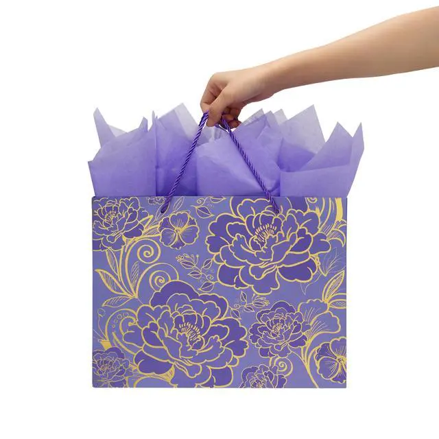 Alt view image 6 of 6 - 13" Large Rose Purple Gift Bag Set with Greeting Card and Tissue Paper for Women or Girls for Celebrating Birthdays, Mother's Day, Valentine's Day, Weddings, Anniversaries